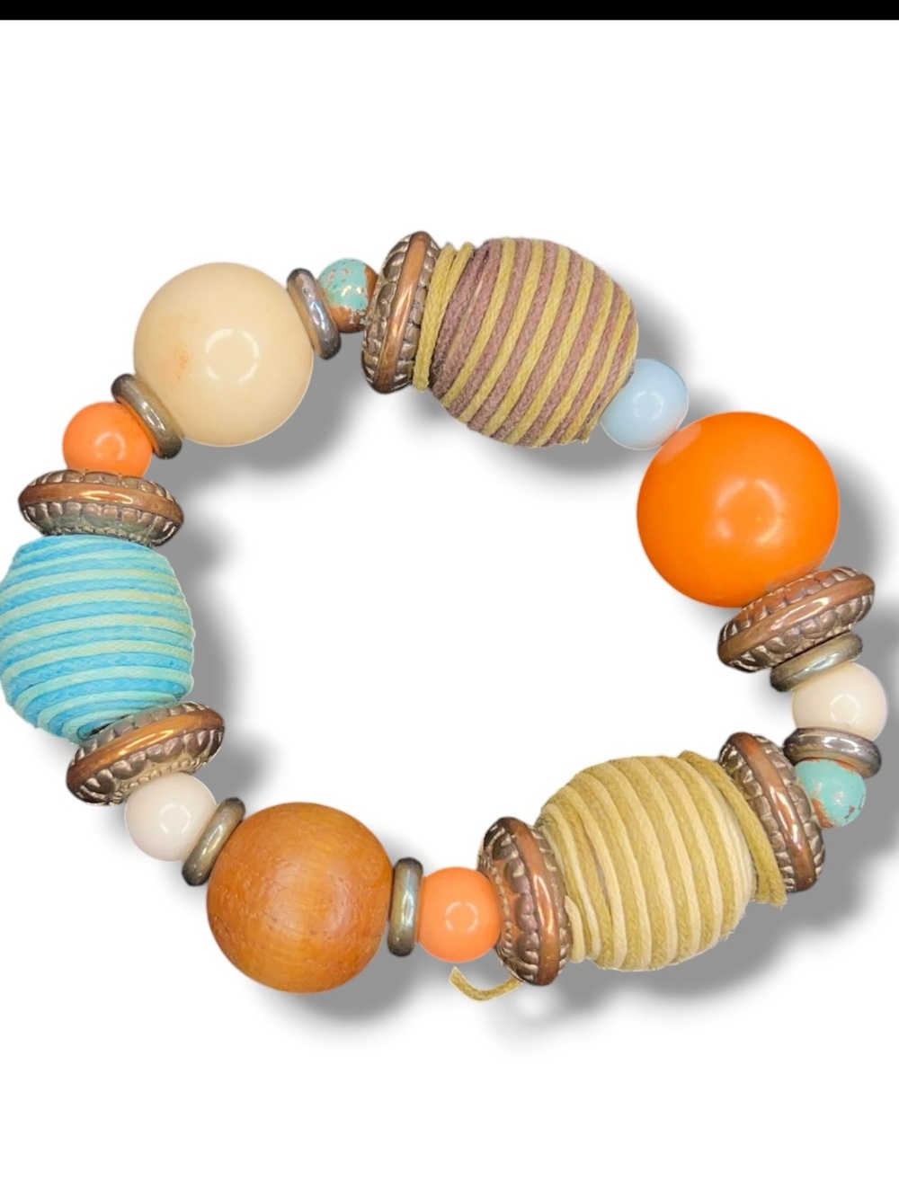 Handmade Beaded Colorful Chunky Bracelet Bronze Blue Orange Boho Bohemian